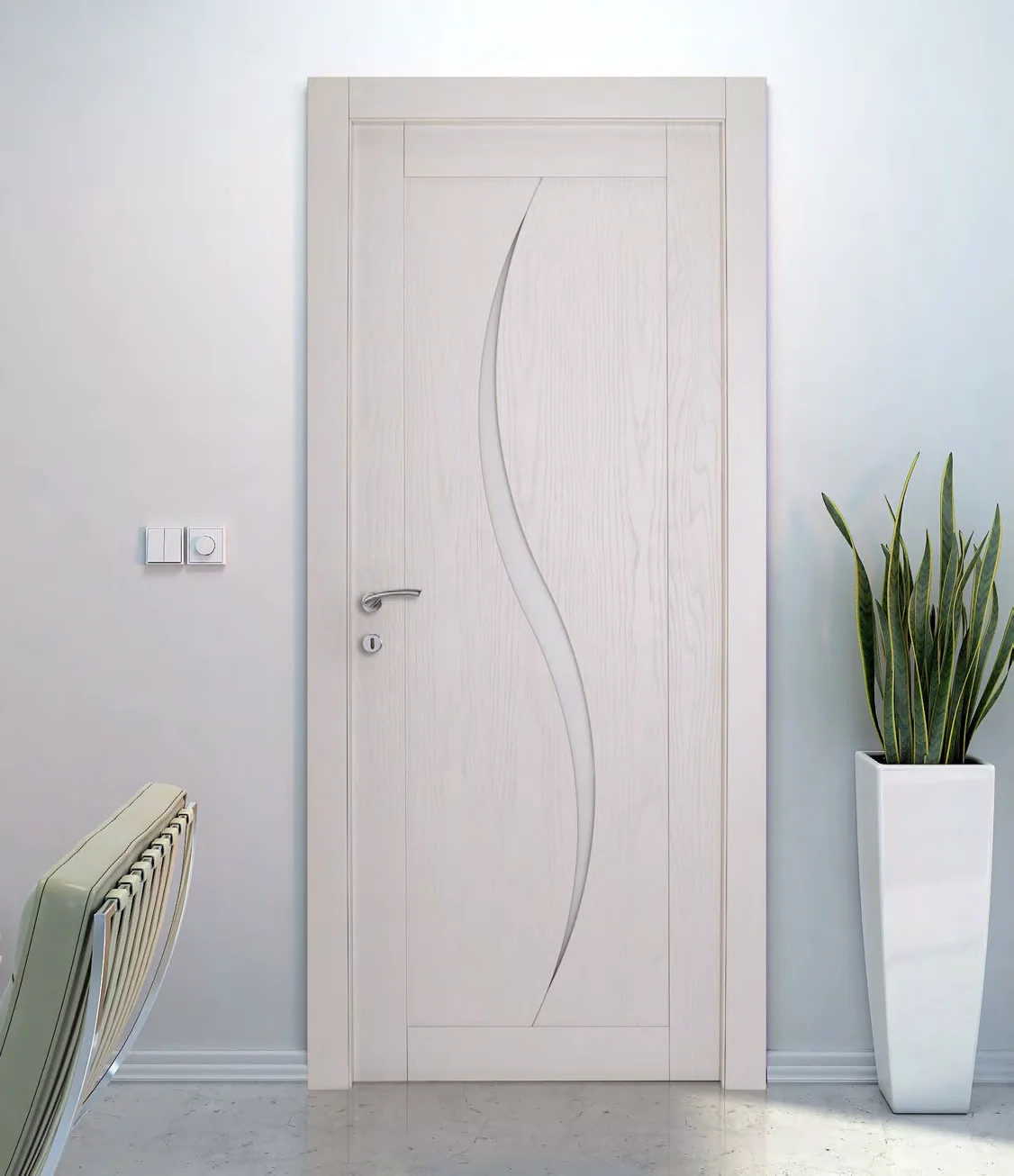 Porta interna GEO P/220: frassino grigio chiaro a poro aperto; telaio laccato