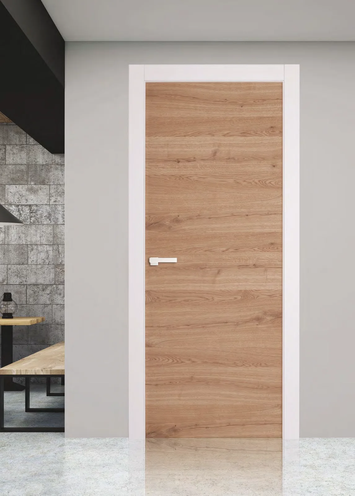 Porta interna YNCA 129: rovere nodato; telaio laccato bianco